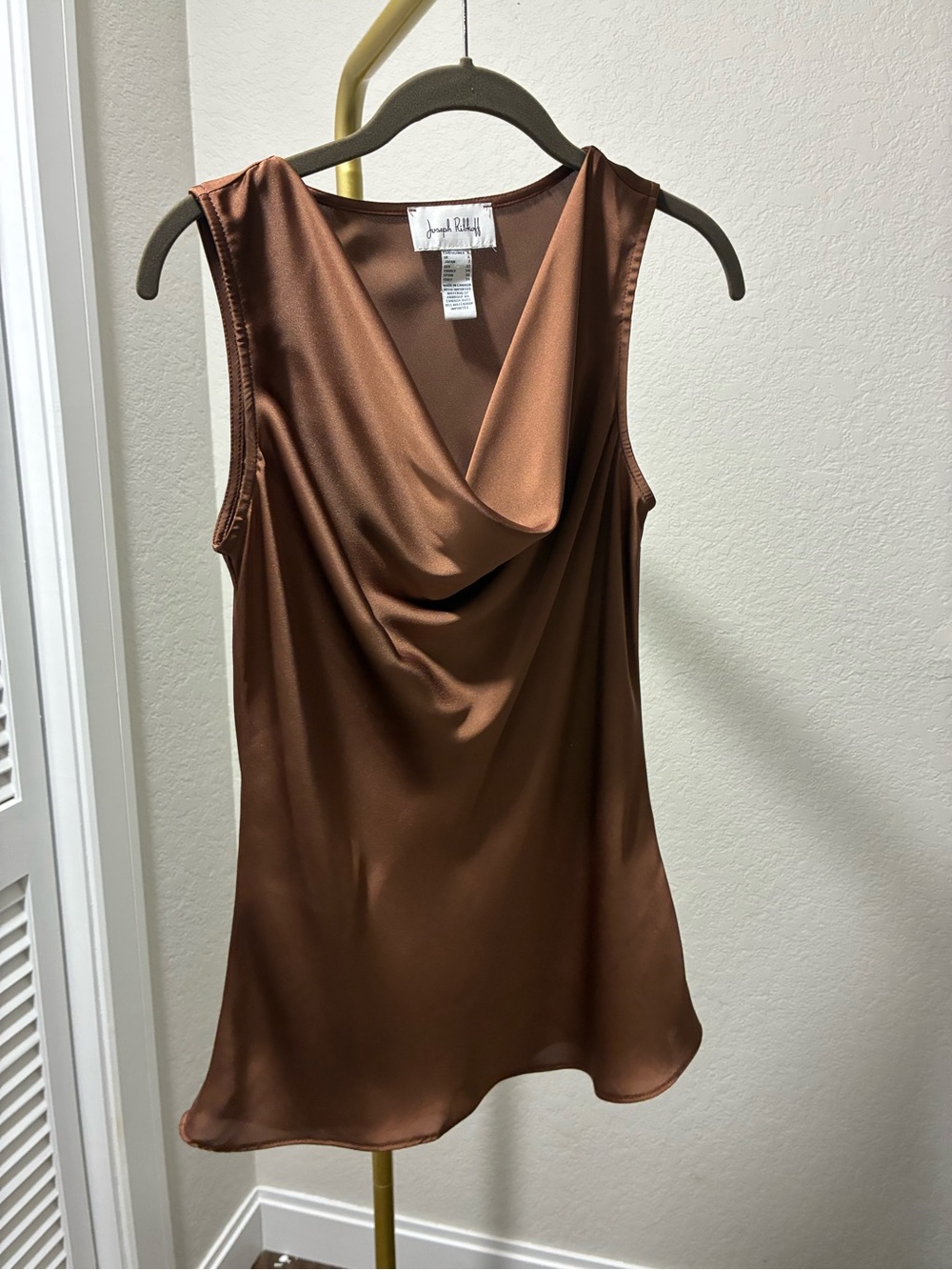 Joseph Ribkoff Brown Satin Draped Sleeveless Camisole